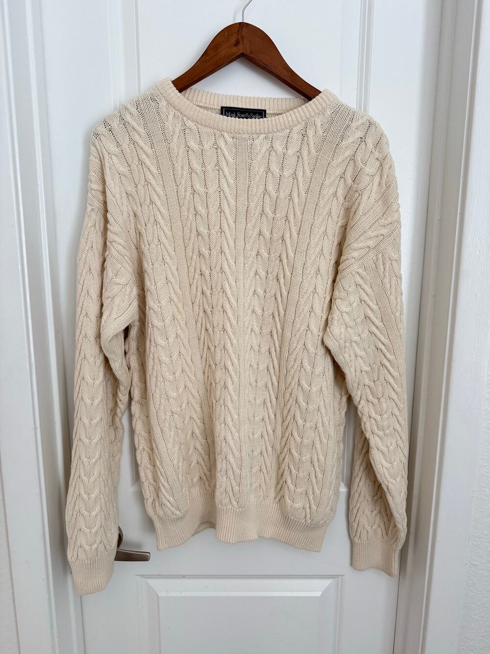 Vintage Cream Fisherman 100% Cotton Knit Coastal Sweater Size XL